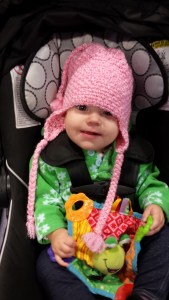 In the waiting room of the clinic, waiting to be called back.